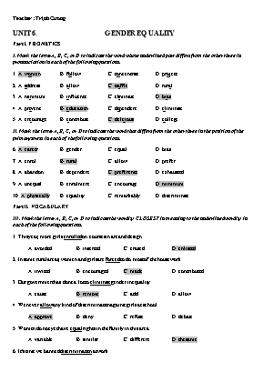 Bài tập Tiếng Anh Lớp 10 - Unit 6 Gender equality - Trịnh Cương